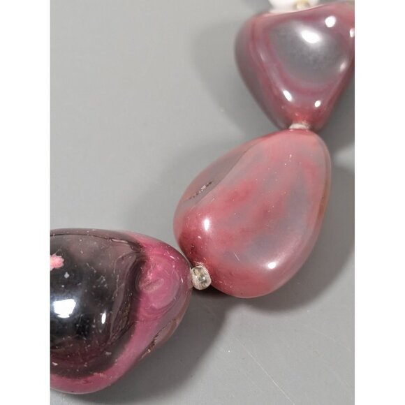 Boho Pink Agate Smokey Faceted Glass Chunky Statement Necklace 25" - Picture 4 of 12